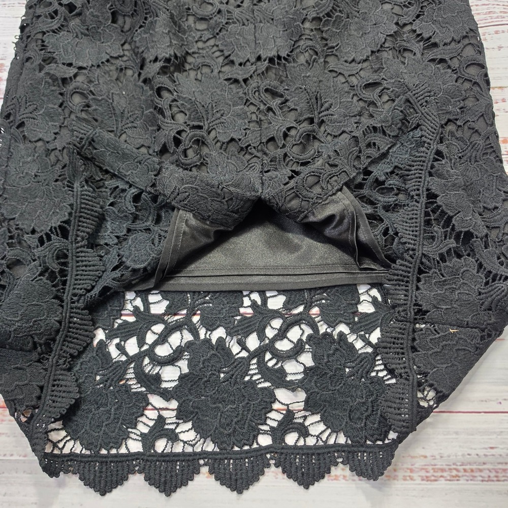 White House Black Market Lace Sheath Dress Women 6 Black Excellent Velvet Trim - Picture 3 of 7